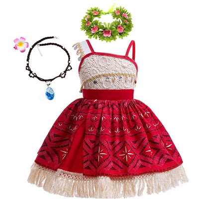 Girls Moana 2 Princess Costume Dress with Necklace