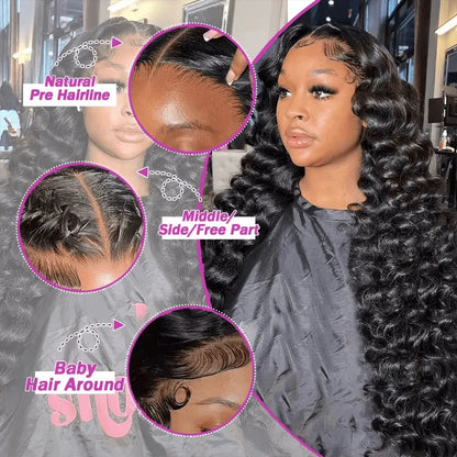 Women's 250% Density Glueless Deep Wave HD Lace Front Human Hair Wig