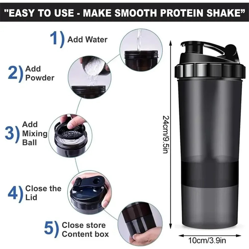 3 Layer Protein Shaker Bottle with Storage Compartments