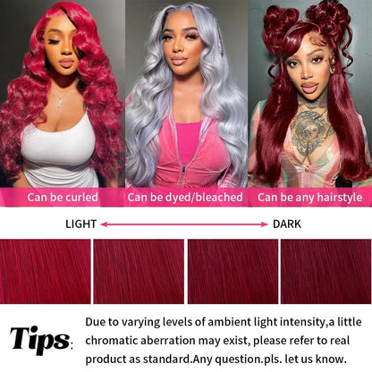 Women's 32 to 36 Inch 99J Burgundy Straight HD Lace Front Human Hair Wig