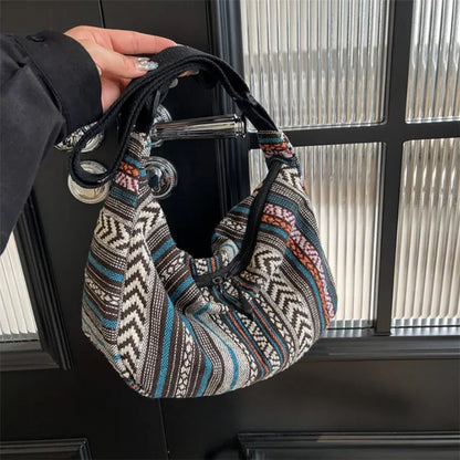 Tribal Striped Foldable Crossbody Bag with Zipper for Women