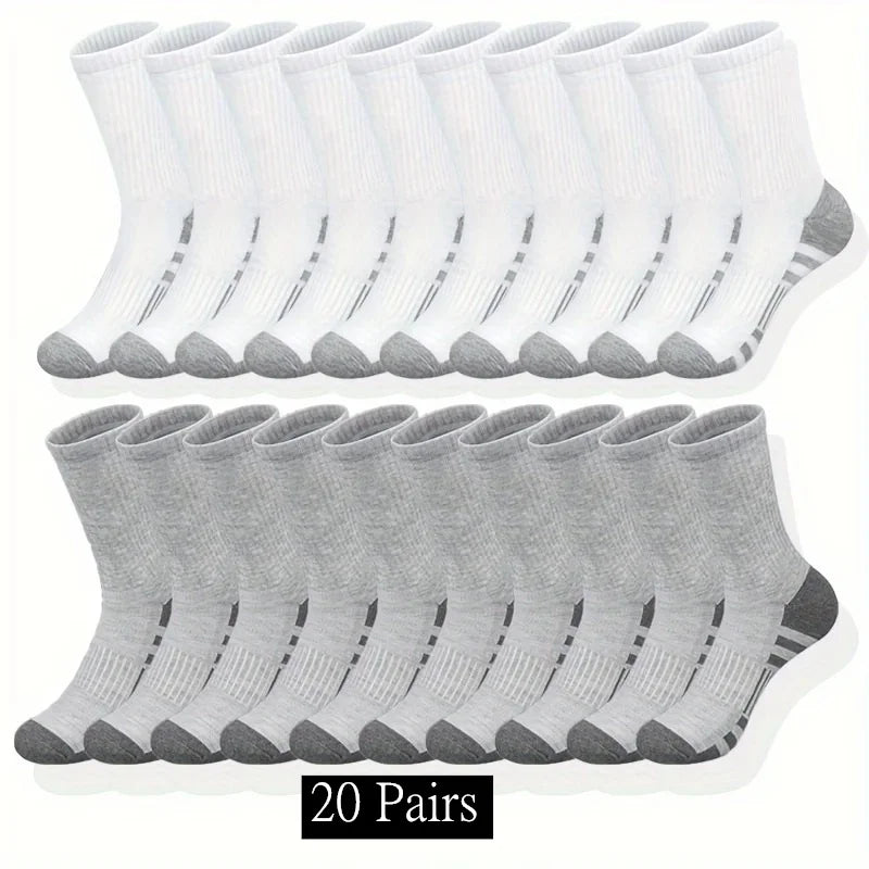 10 to 30 Pairs Men's Breathable Sports Crew Socks