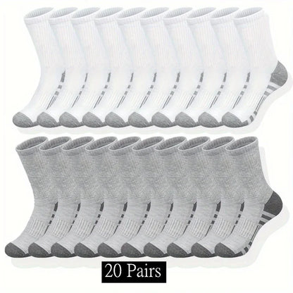 10 to 30 Pairs Men's Breathable Sports Crew Socks