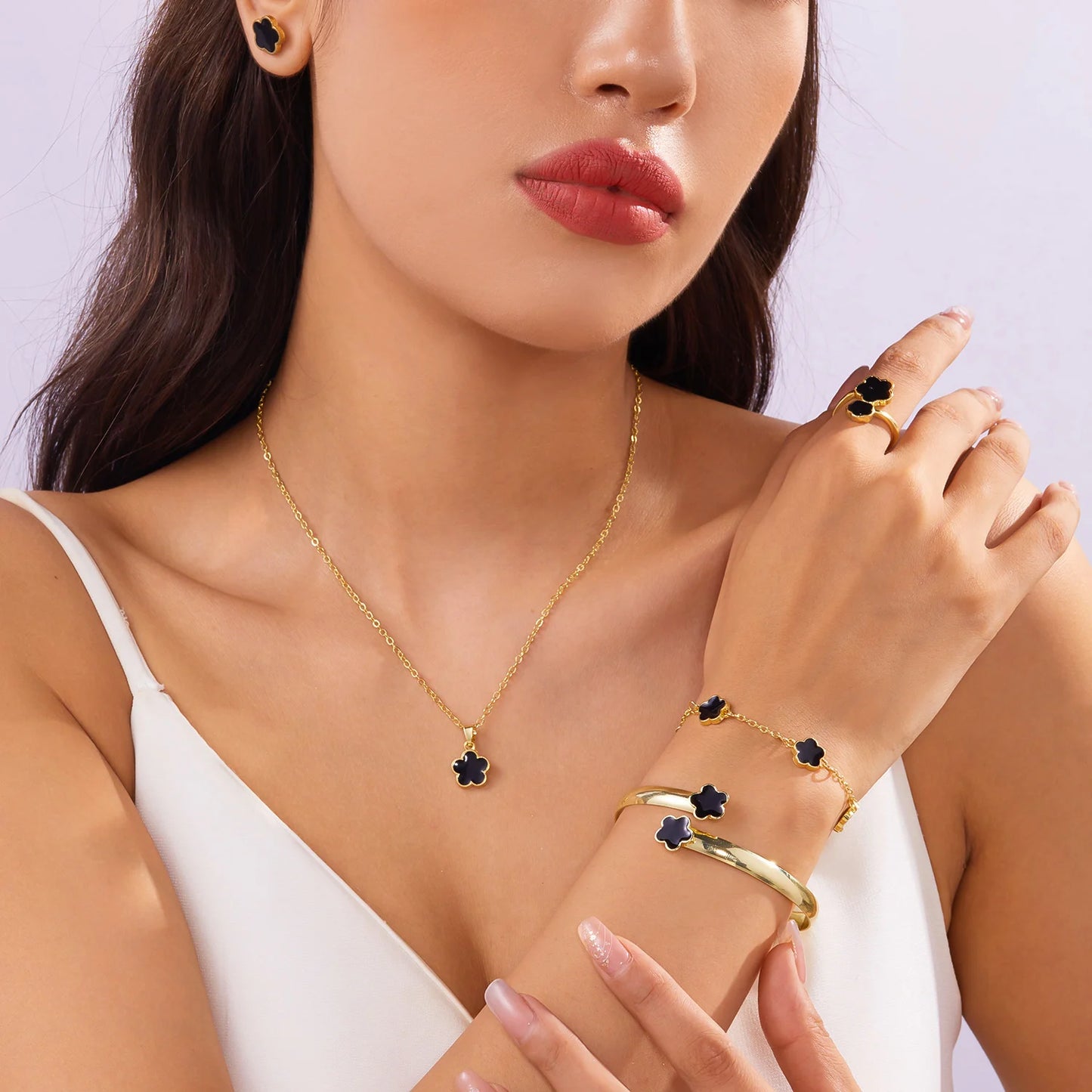 5PCS Colorful Enamel Plum Blossom Jewelry Set for Women