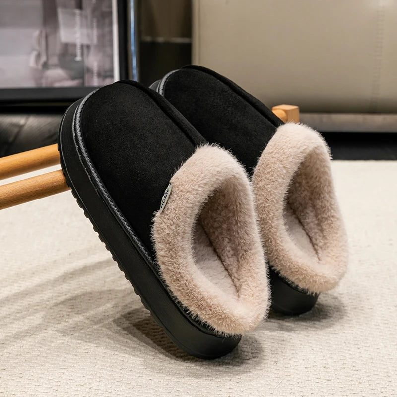 Fluffy Winter Slippers with Fur Lining Thick Sole for Men & Women