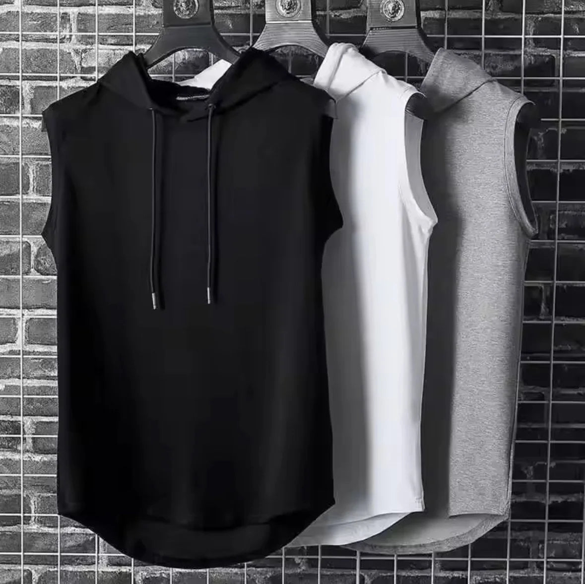 Men's Solid Color Sleeveless Hooded Tank Top