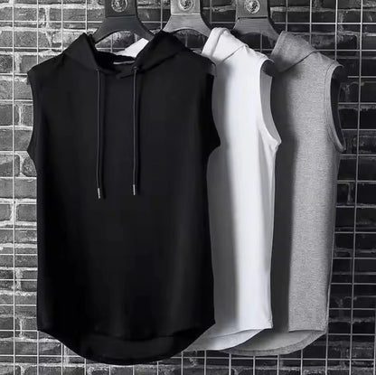 Men's Solid Color Sleeveless Hooded Tank Top