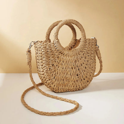 Women’s Woven Straw Rattan Half Moon Beach Tote Bag