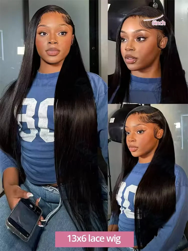 Women's 32 to 34 Inch 250% Density Peruvian Straight HD Lace Front Human Hair Wig