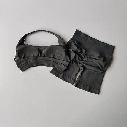 Women's Halter Sports Bra and High Waist Yoga Shorts Set