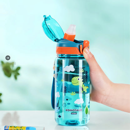 600ml Leak Proof Dinosaur Kids Water Bottle with Straw