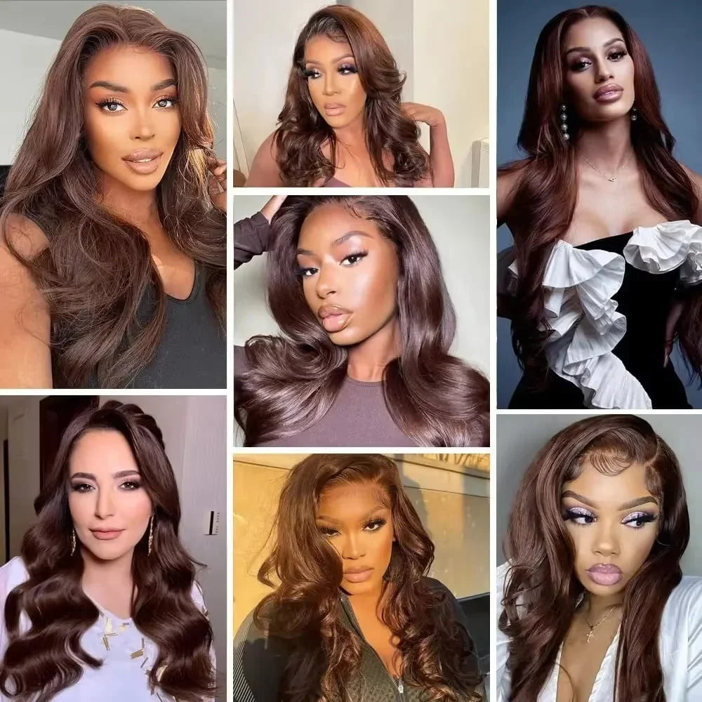 Women's 46 Inch Chocolate Brown Body Wave HD Lace Front Human Hair Wig