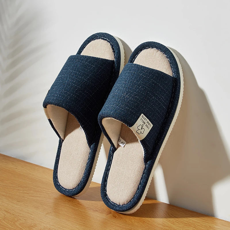 Linen Open Toe House Slippers for Men & Women Breathable Indoor Shoes