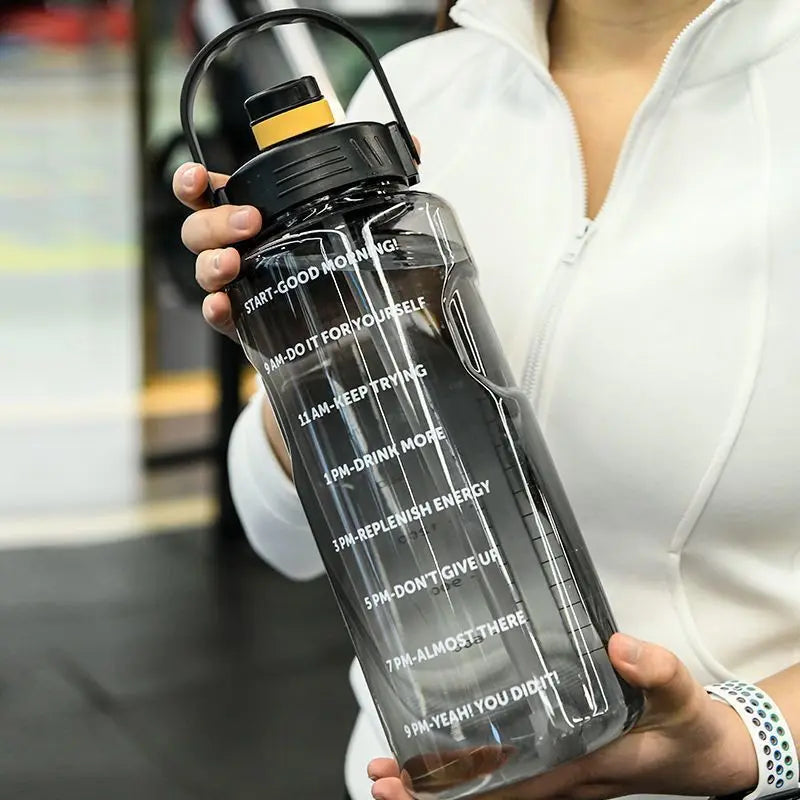 1.5L to 3L Large Capacity Sports Water Bottle with Straw and Time Marker