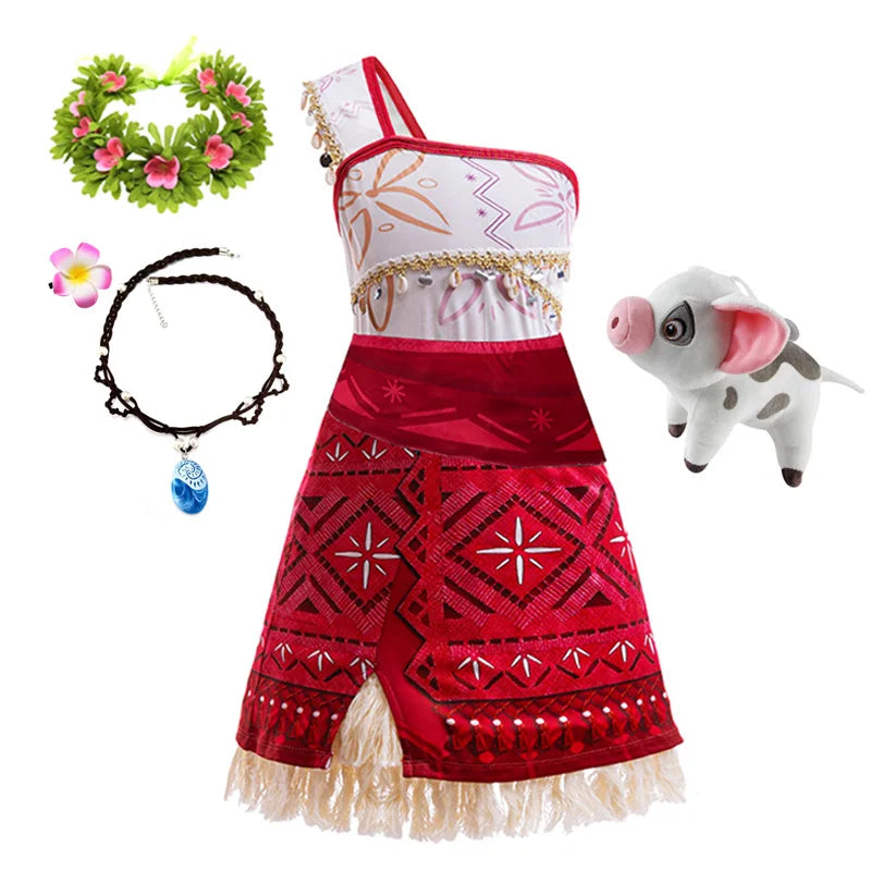 Girls Moana 2 Princess Costume Dress with Necklace