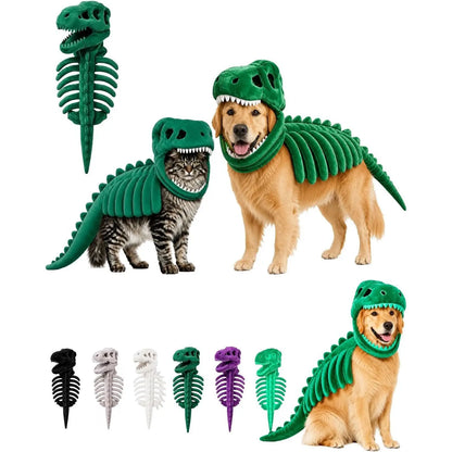 Dinosaur Skeleton Plush T-Rex Costume for Dogs & Cats Halloween Pet Outfit