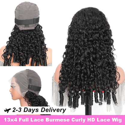 Women's 36 to 38 Inch Burmese Curly HD Lace Front Human Hair Wig