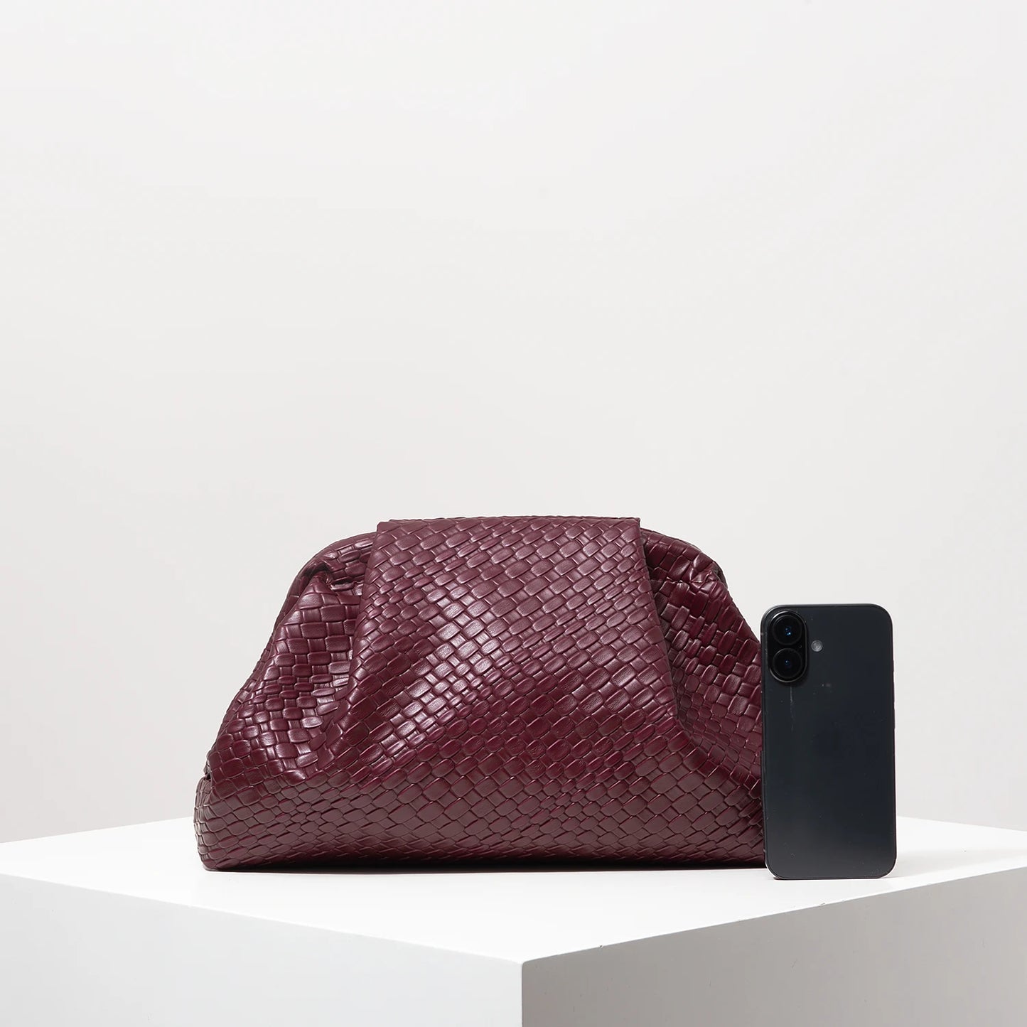 Vintage Burgundy Woven Clutch Bag for Women Large Capacity Purse