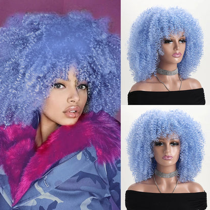 16 Inch Afro Kinky Curly Wig with Bangs for Women