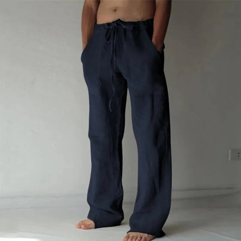 Men's Linen Cotton Wide Leg Casual Pants