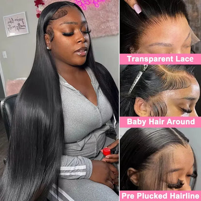 Women's 40 Inch 250% Density Straight HD Lace Front Human Hair Wig