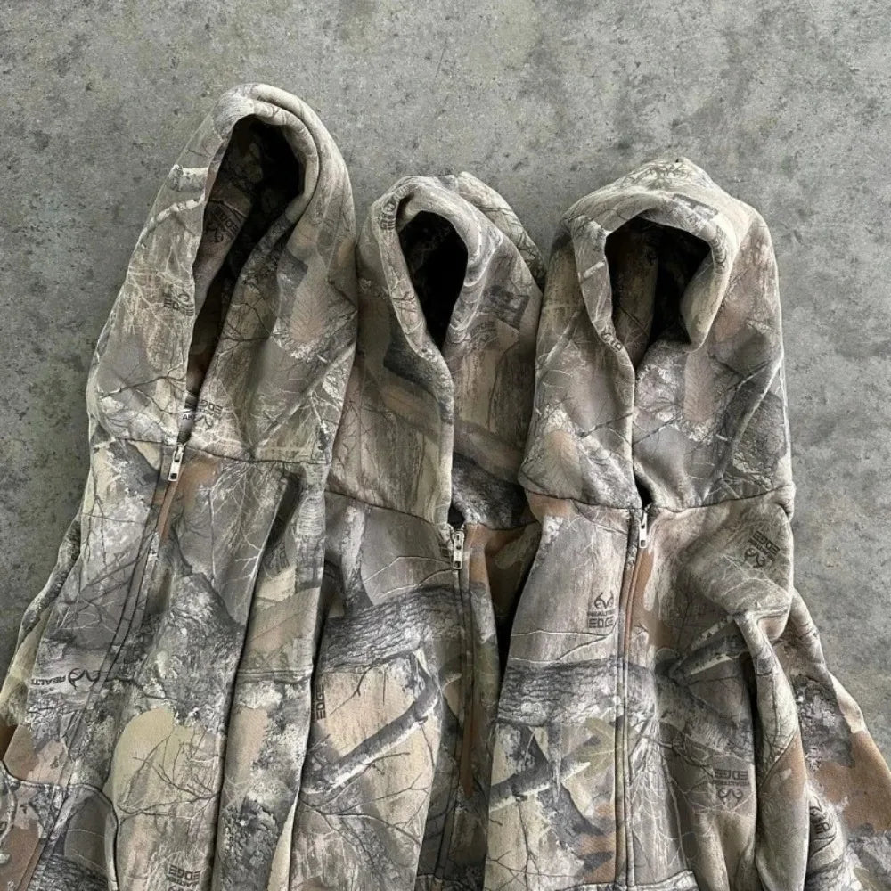 Unisex Y2K Oversized Camouflage Zip Up Hoodie