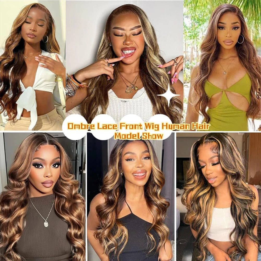 34 Inch Honey Blonde Ombre Body Wave 13x4 HD Lace Human Hair Wig 200% Density
