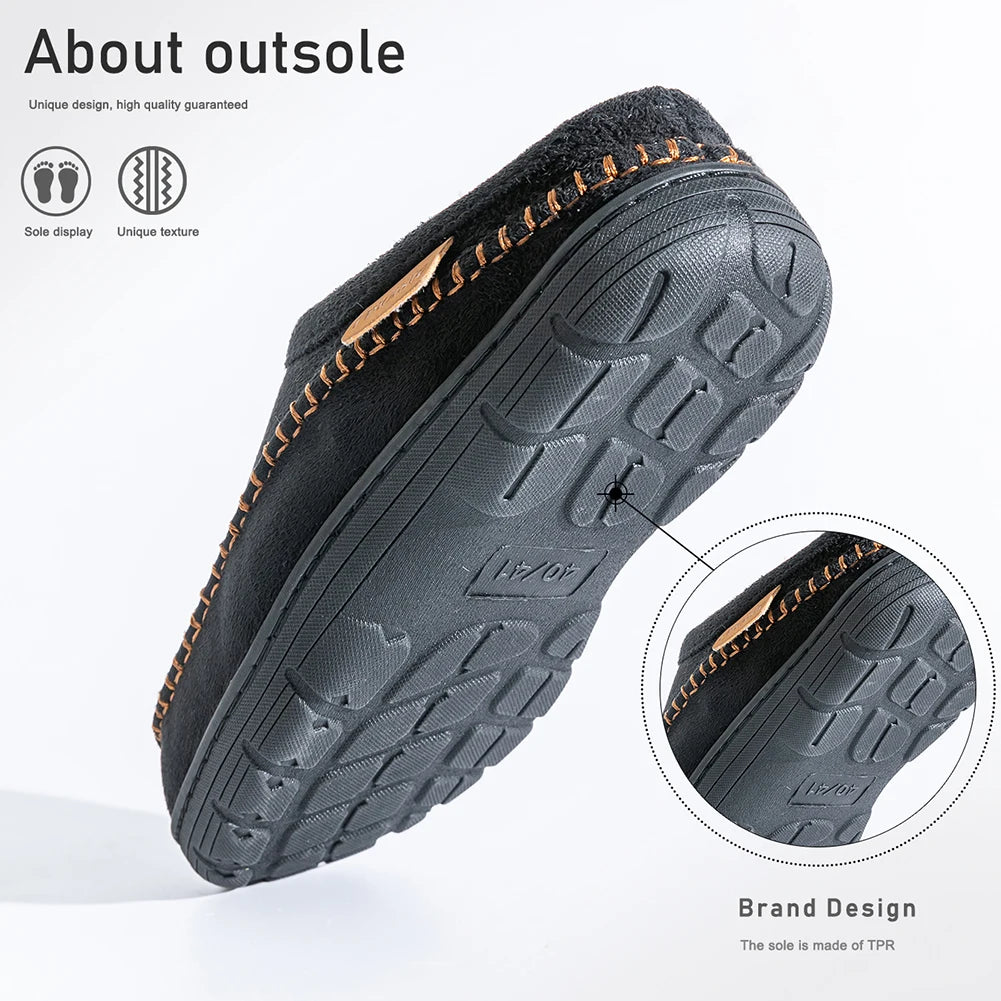Men’s Suede Winter Slippers with Memory Foam & Non Slip TPR Sole