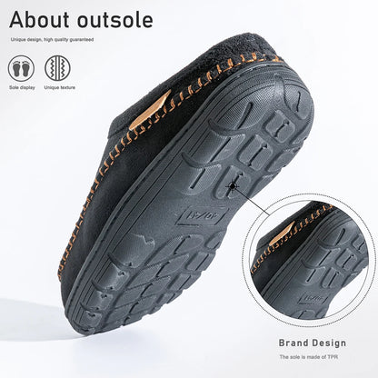 Men’s Suede Winter Slippers with Memory Foam & Non Slip TPR Sole