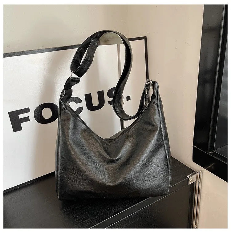 Vintage Leather Large Capacity Tote Crossbody Bag for Women