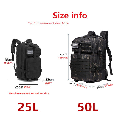 25L or 50L Waterproof Tactical Hiking Backpack