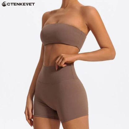 Women's 2 Piece Strapless Sports Bra and Yoga Set