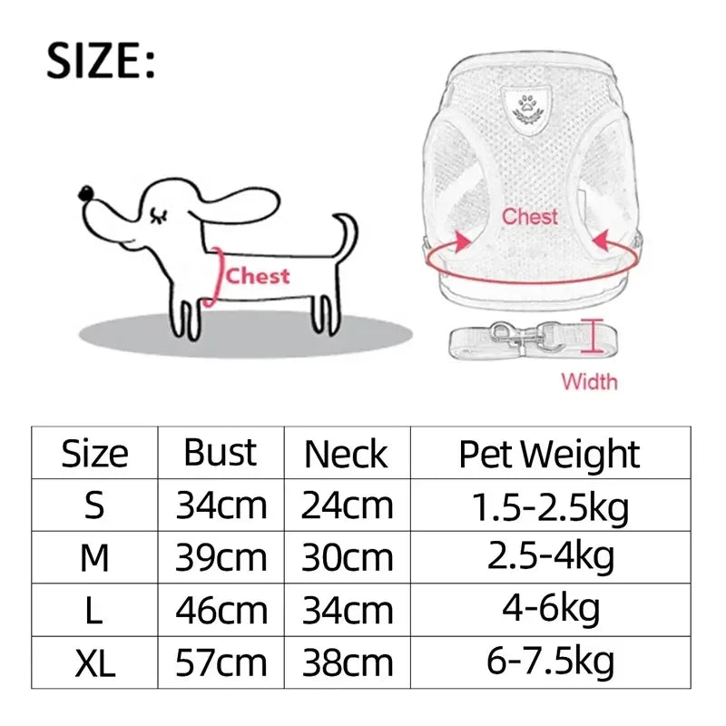 Adjustable Mesh Pet Harness with Leash for Small & Medium Dogs & Cats
