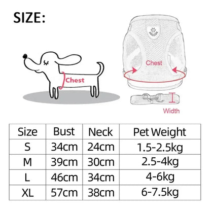 Adjustable Mesh Pet Harness with Leash for Small & Medium Dogs & Cats
