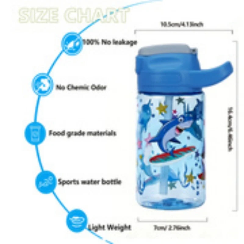 410ml Leak Proof Dinosaur Kids Water Bottle with Straw
