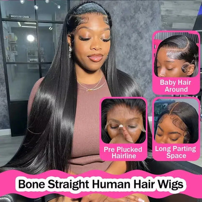 Women's 40 Inch 250% Density Straight HD Lace Front Human Hair Wig