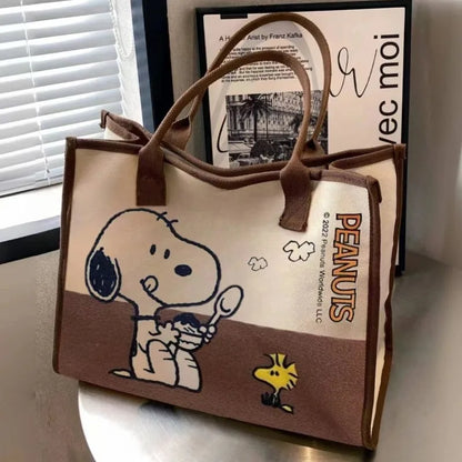 Snoopy Woodstock Cartoon Canvas Tote Bag Large Capacity Shoulder Handbag