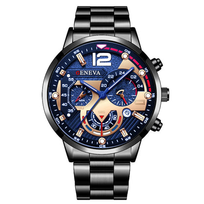 Men's Stainless Steel Quartz Watch with Calendar