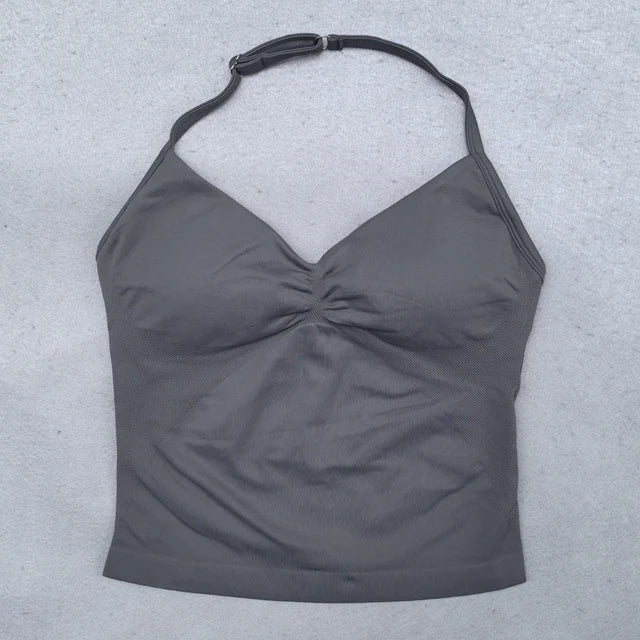 Women's Backless Strappy Workout Tank Top with Built In Bra