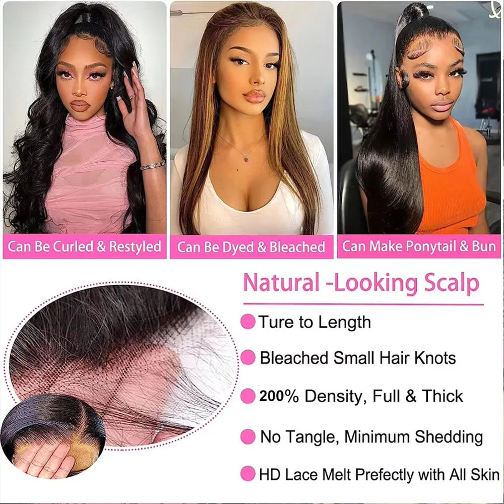 36 Inch Body Wave 13x4 HD Lace Front Human Hair Wig 250% Density