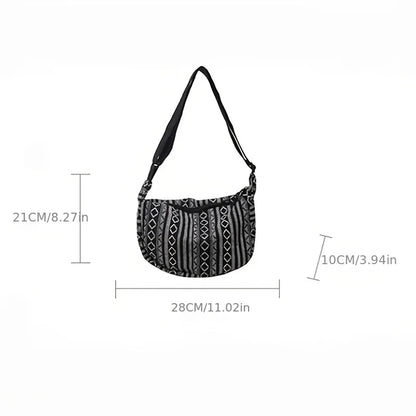 Tribal Striped Foldable Crossbody Bag with Zipper for Women