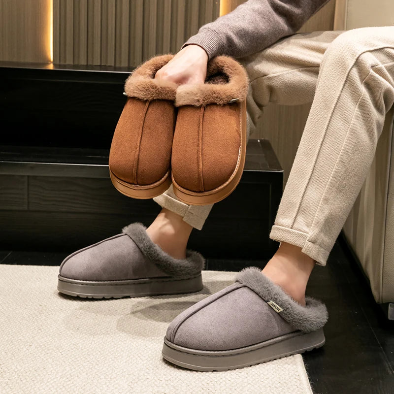 Fluffy Winter Slippers with Fur Lining Thick Sole for Men & Women