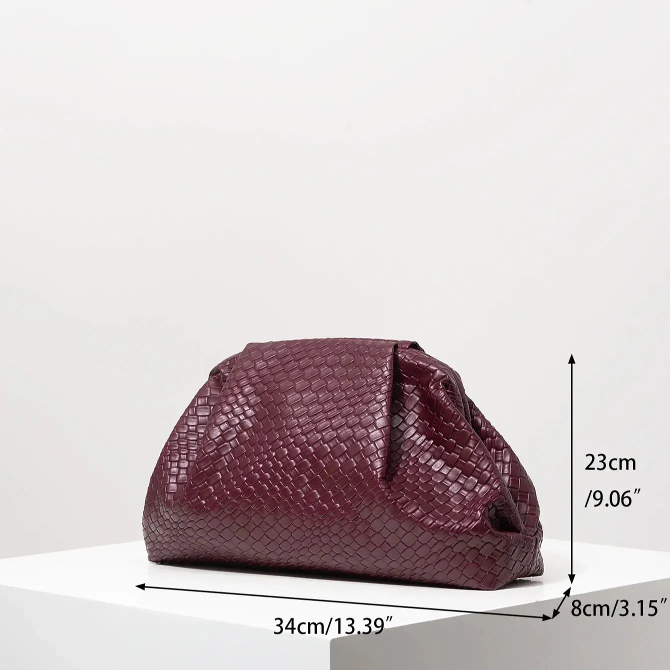 Vintage Burgundy Woven Clutch Bag for Women Large Capacity Purse