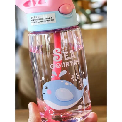 480ml Leak Proof Cartoon Kids Water Bottle with Straw