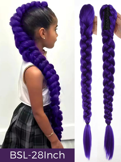 32 Inch Purple Braided Ponytail Hair Extension with Tinsel