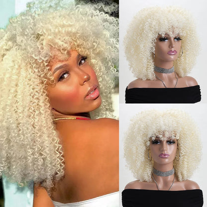 16 Inch Afro Kinky Curly Wig with Bangs for Women