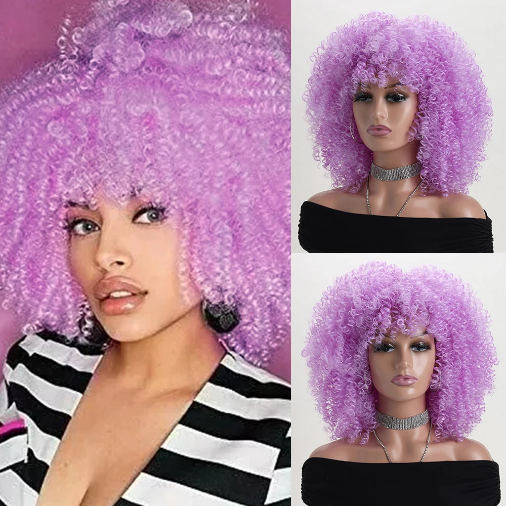 16 Inch Afro Kinky Curly Wig with Bangs for Women