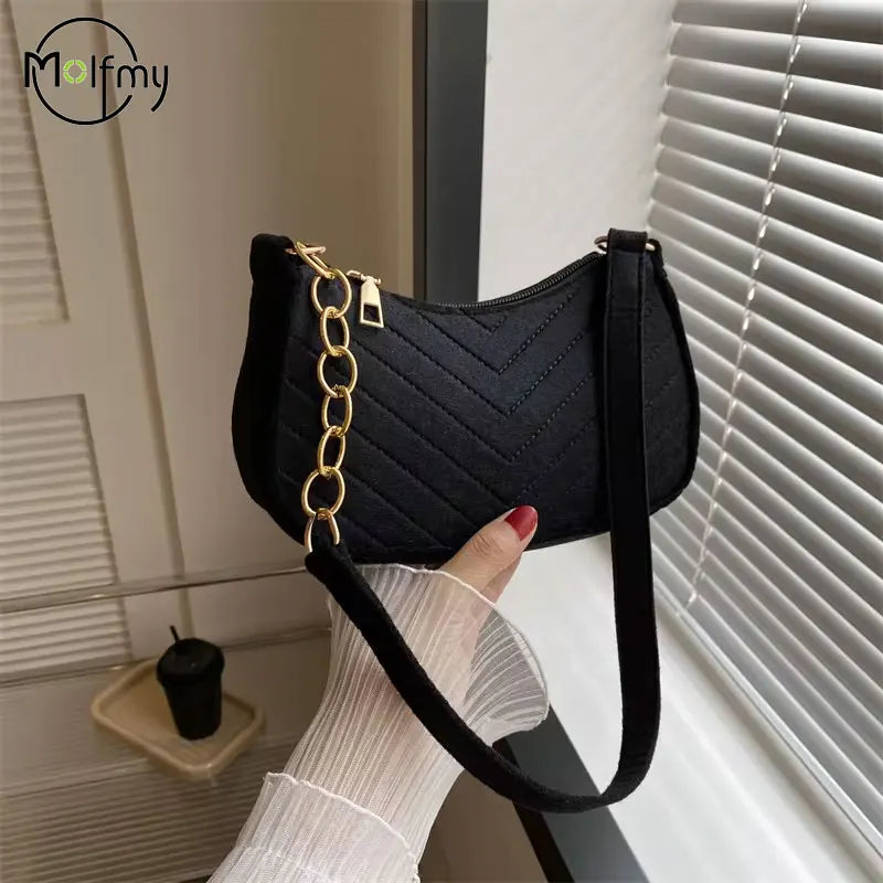 Mini Felt Crescent Shoulder Bag for Women Fashion Handbag