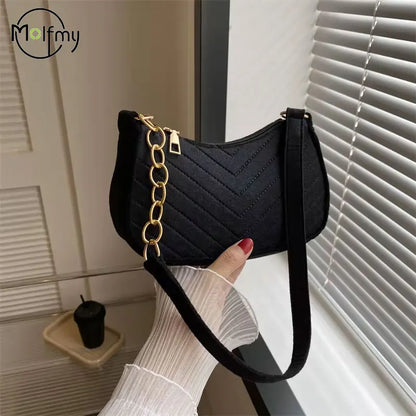 Mini Felt Crescent Shoulder Bag for Women Fashion Handbag