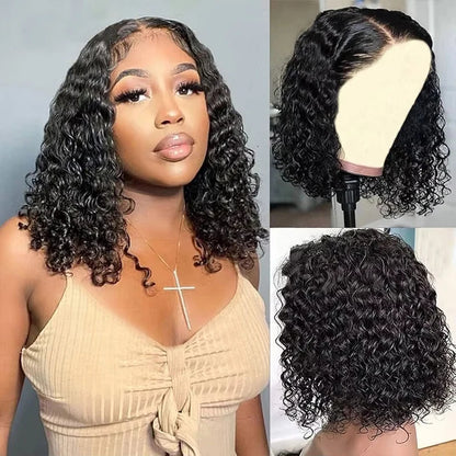 Women's 16 Inch Water Wave Bob Human Hair Lace Front Wig